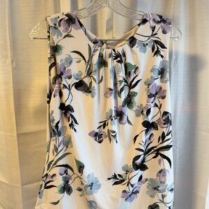 Calvin Klein‎ Printed Matte Jersey Pleated Crew Neck Cami Small